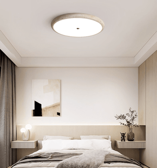 Textured Travertine Disk Ceiling Light-Neutral Decor