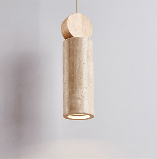 Travertine Cylinder Disc Pendant Light-Neutral Decor