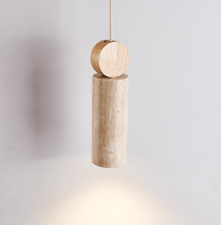 Travertine Cylinder Disc Pendant Light-Neutral Decor
