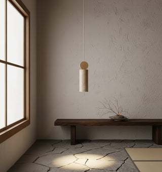 Travertine Cylinder Disc Pendant Light-Neutral Decor