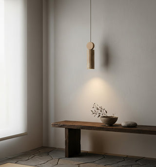 Travertine Cylinder Disc Pendant Light-Neutral Decor