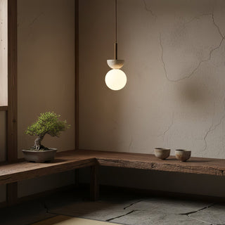 Travertine Half Duo Pendant Light-Neutral Decor