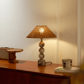Marble Orb Rattan Table Lamp-Neutral Decor
