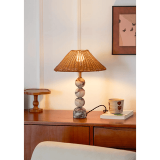 Marble Orb Rattan Table Lamp-Neutral Decor