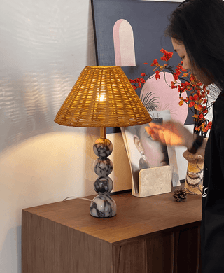Marble Orb Rattan Table Lamp-Neutral Decor