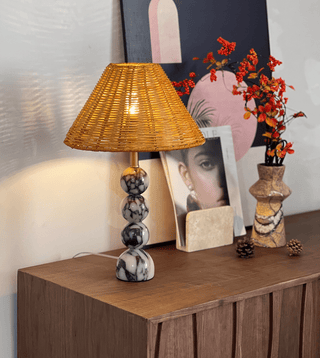 Marble Orb Rattan Table Lamp-Neutral Decor