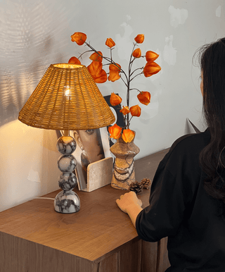 Marble Orb Rattan Table Lamp-Neutral Decor