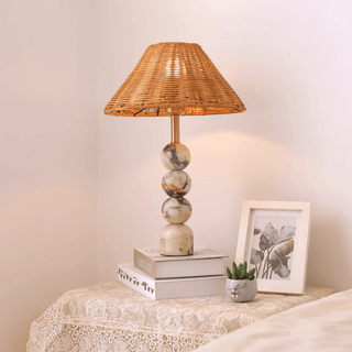 Marble Orb Rattan Table Lamp-Neutral Decor