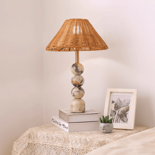 Marble Orb Rattan Table Lamp-Neutral Decor