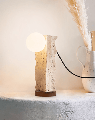 Terra Travertine Orb Table Lamp-Neutral Decor