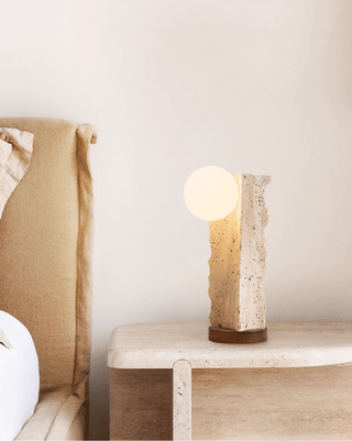 Terra Travertine Orb Table Lamp-Neutral Decor