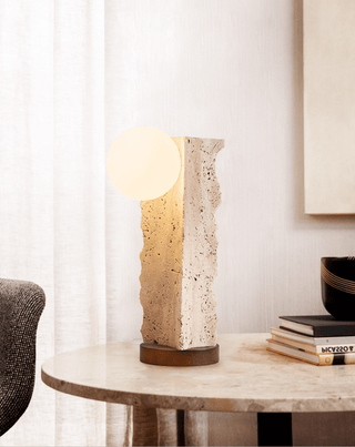 Terra Travertine Orb Table Lamp-Neutral Decor