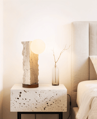 Terra Travertine Orb Table Lamp-Neutral Decor