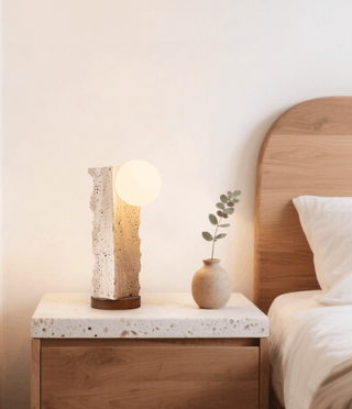 Terra Travertine Orb Table Lamp-Neutral Decor
