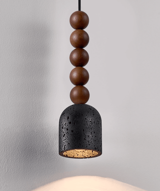 Wood Bead Travertine Pendant Light-Neutral Decor