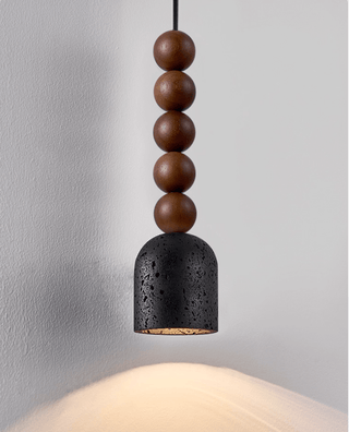 Wood Bead Travertine Pendant Light-Neutral Decor