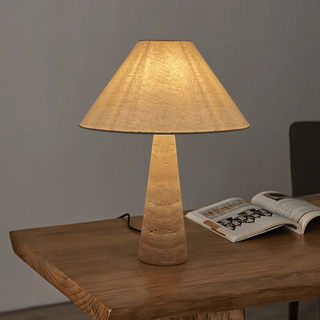 Travertine Column Table Lamp-Neutral Decor