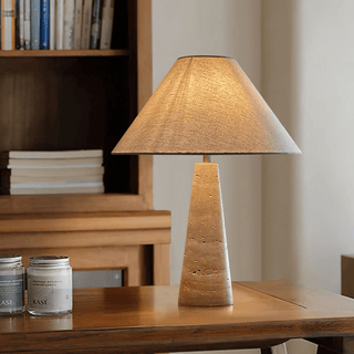 Travertine Column Table Lamp-Neutral Decor