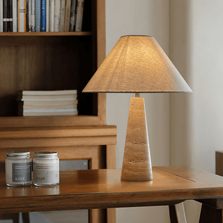 Travertine Column Table Lamp-Neutral Decor