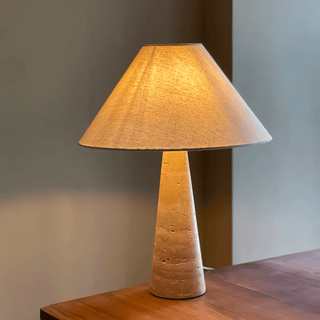 Travertine Column Table Lamp-Neutral Decor