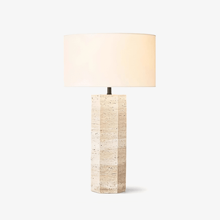 Travertine Column Table Lamp-Neutral Decor