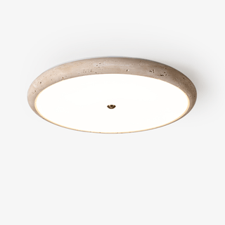 Textured Travertine Disk Ceiling Light-Neutral Decor