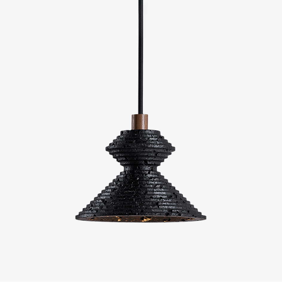 Elia Suspension Travertin Noir Texturé en Couches