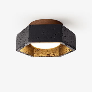 Hexara Plafonnier en Travertin Noir Hexagonal