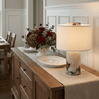 Eros Lumivor Lampe de Table Élégante en Marbre Et Tissu de Table