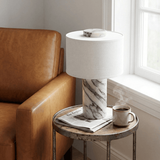 Eros Lumivor Lampe de Table Élégante en Marbre Et Tissu de Table