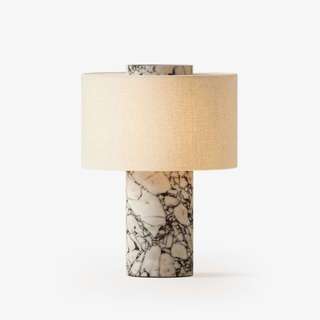 Kalvy Lampe de Table Cylindrique en Marbre Travertin