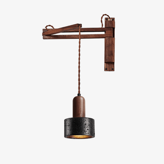 Vamki Applique Murale Ajustable en Travertin Noir Et Bois de Noyer