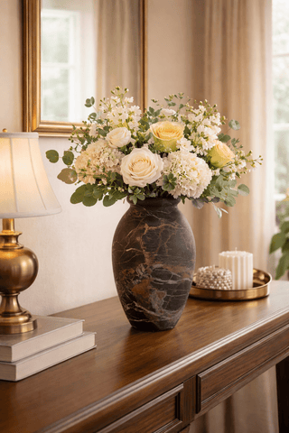 Noir Vein Stone Vase-Neutral Decor