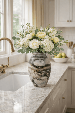 Noir Vein Stone Vase-Neutral Decor