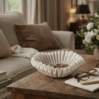 Flute Fold Stone Vessel Storage Tray-Neutral Decor