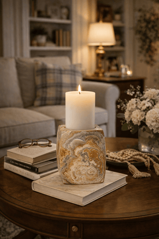 Elara Agate Candle Holder-Neutral Decor