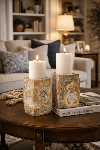 Elara Agate Candle Holder-Neutral Decor