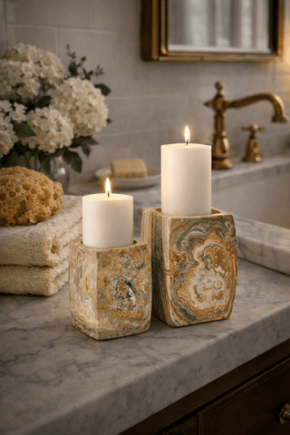 Elara Agate Candle Holder-Neutral Decor