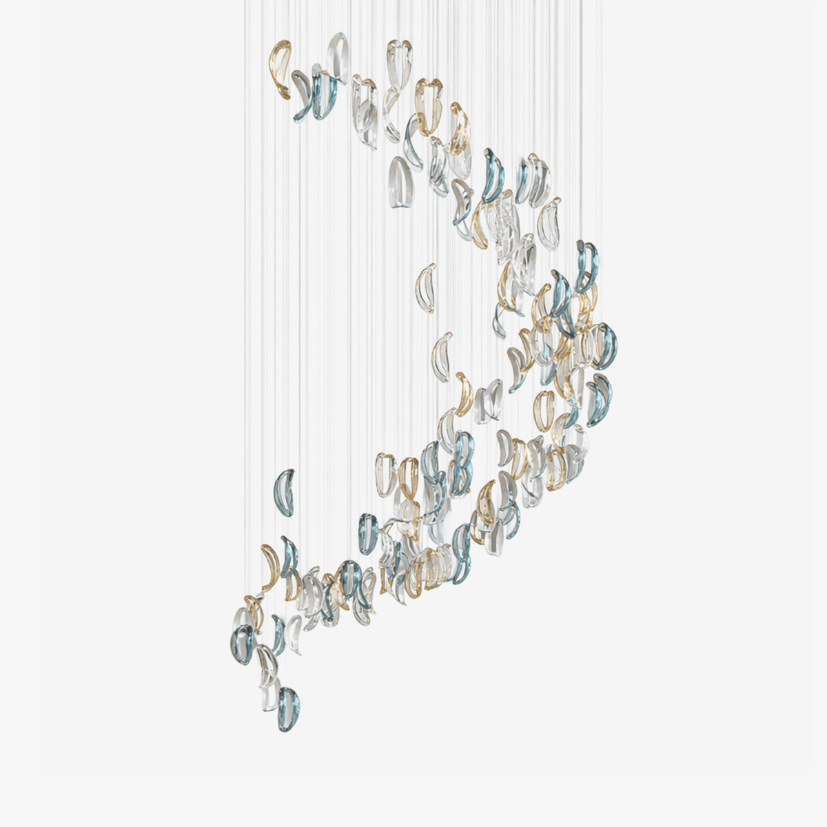 Aqua Ripple Glass Art Customize Chandelier-Neutral Decor
