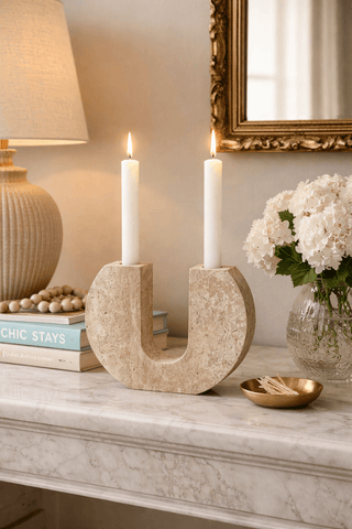 Rowan Yellow Travertine Candle Holder-Neutral Decor