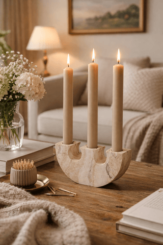 Rowan Yellow Travertine Candle Holder-Neutral Decor