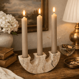 Rowan Yellow Travertine Candle Holder-Neutral Decor