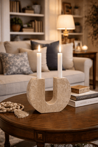 Rowan Yellow Travertine Candle Holder-Neutral Decor