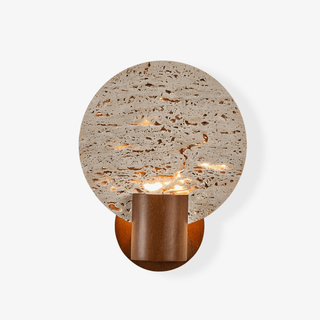 Solis Travertine Round Wall Light-Neutral Decor