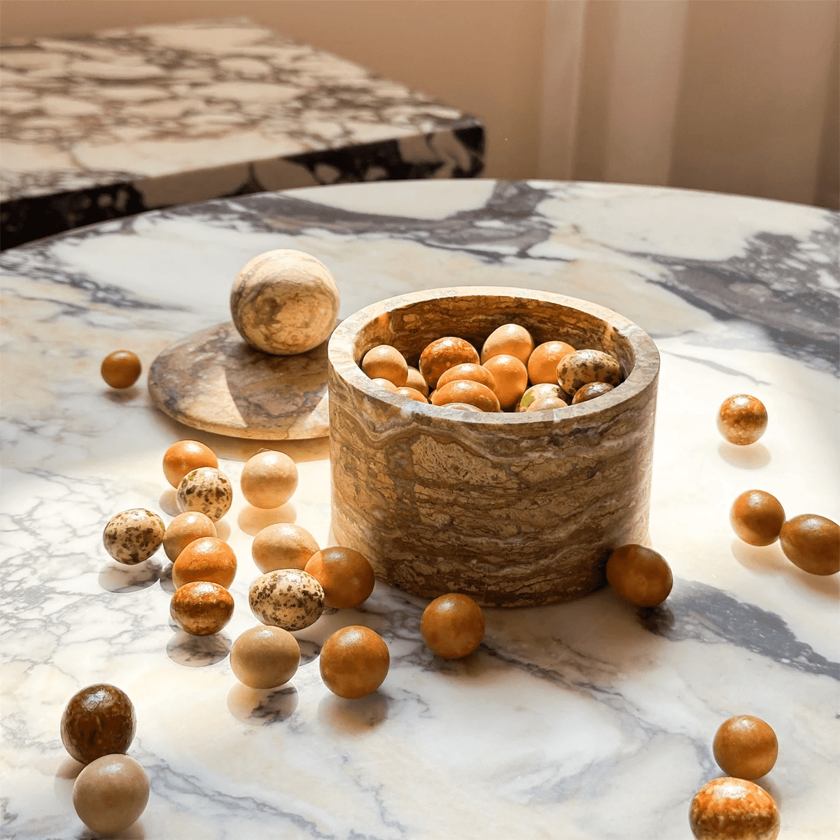 Strata Sphere Stone Storage Box-Neutral Decor