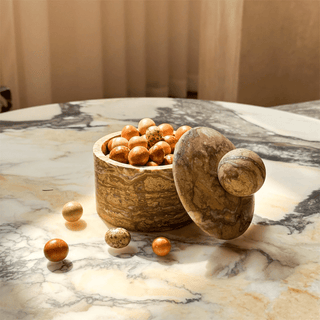 Strata Sphere Stone Storage Box-Neutral Decor
