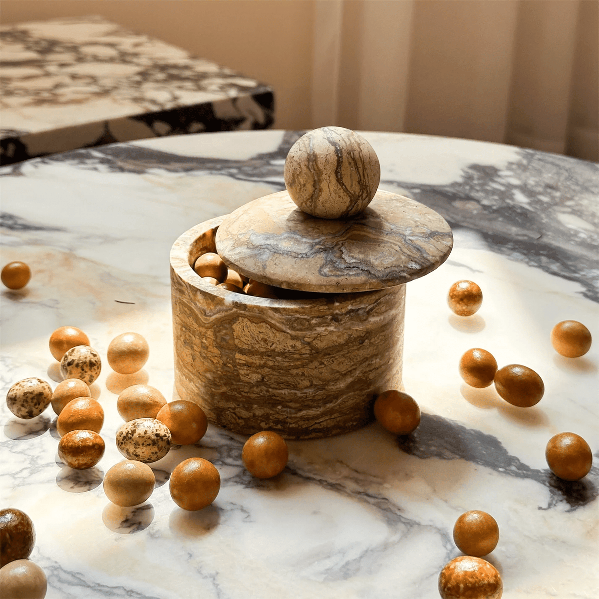 Strata Sphere Stone Storage Box-Neutral Decor
