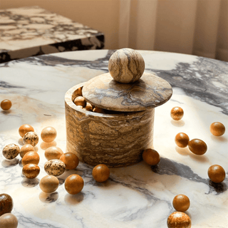 Strata Sphere Stone Storage Box-Neutral Decor