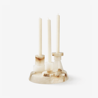Lithia Tier Marble Candle Holder-Neutral Decor