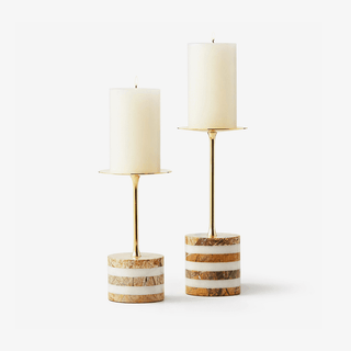 Strata Rise Marble Candle Holder-Neutral Decor